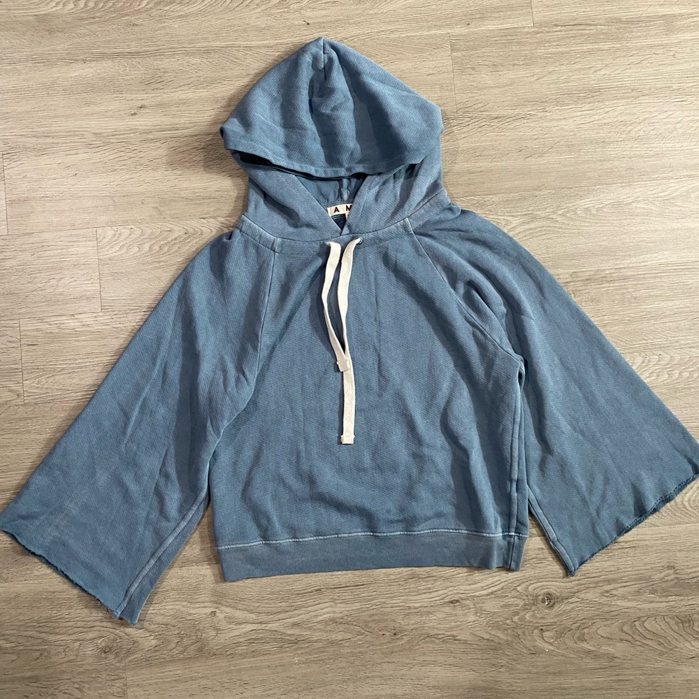 Amo Womens Blue Hooded Pullover with Bell‎ Sleeves